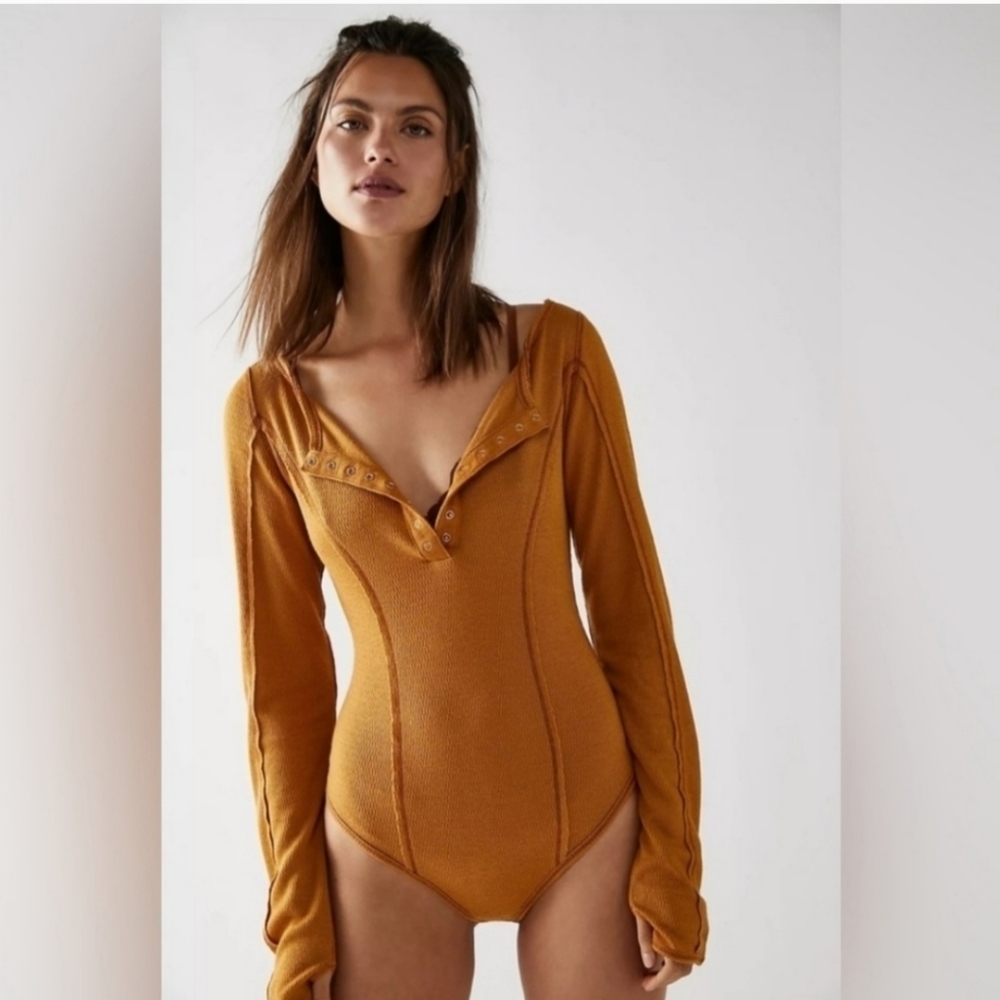 FREE People Sloane Bodysuit In Amber Size Small